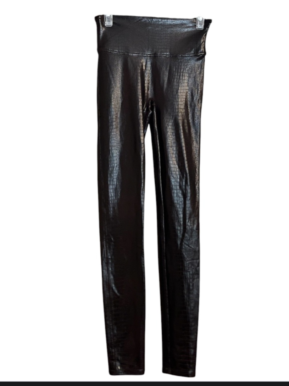 Spanx Women’s Brown Faux Leather Croc Embossed Glossy Leggings Sz-M